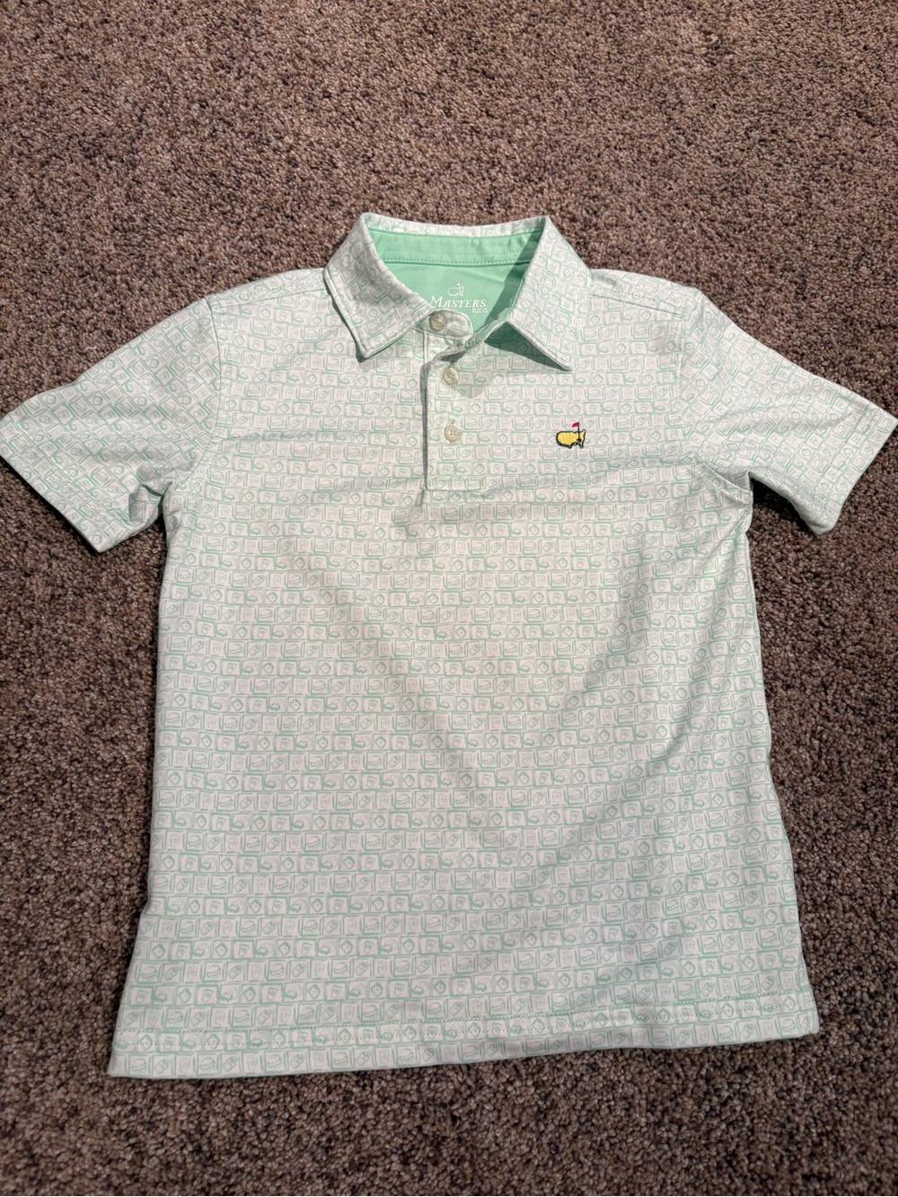4T Masters Kids Light Mint Green Patterned Polo with Yellow Logo